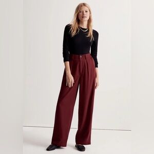 Madewell Womens 6 Neale Straight Leg Pants Burgundy Pleated Wide Leg Trousers